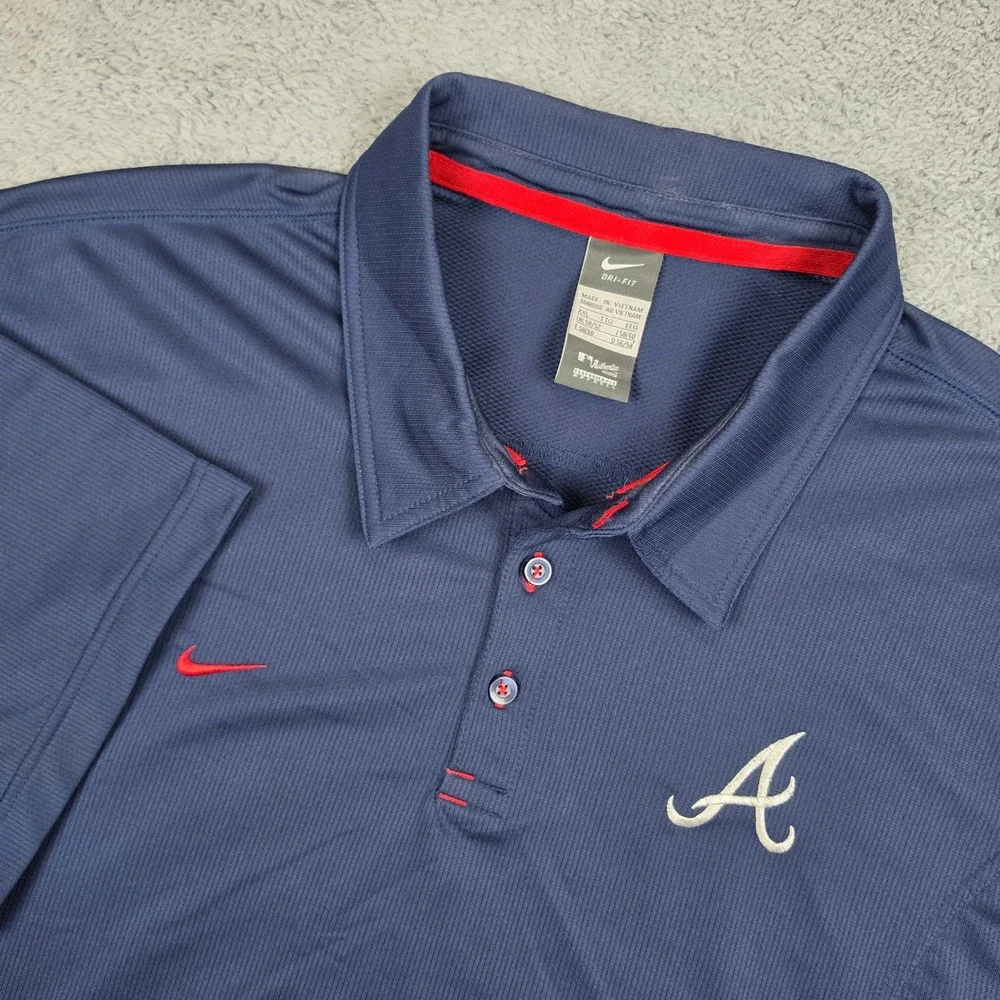 Nike Atlanta Braves Polo Mens XXL Navy Blue Dri-FIT MLB Authentic Performance